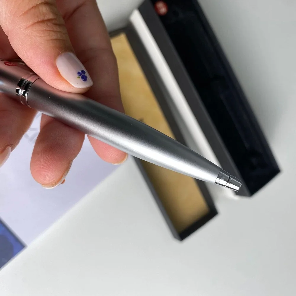Michele Luxury Ballpoint Pen Silver Tone Brushed Metal MW Logo with Box Set